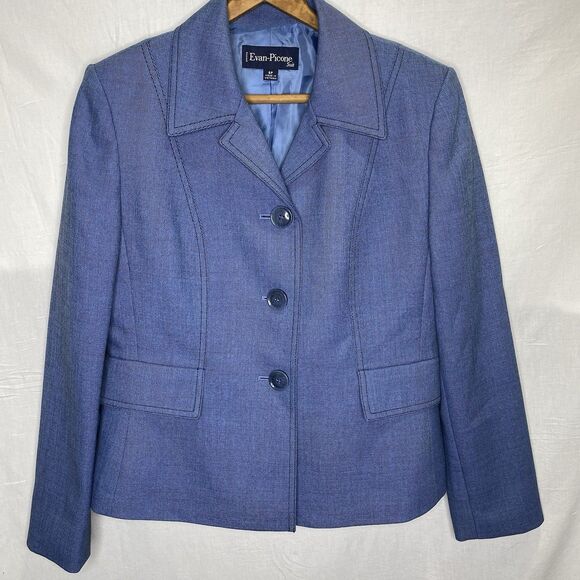 EVAN PICONE Skirt Suit Set Blazer Pencil Skirt Long Sleeve Petite 6 6P Blue - Picture 2 of 16